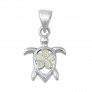 Pendentif Tortue avec une Fleur de Plumeria orné d'Opale blanche en Argent 925