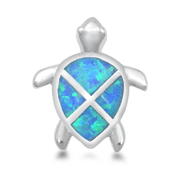 Pendentif Tortue orné d'Opale bleue en Argent 925