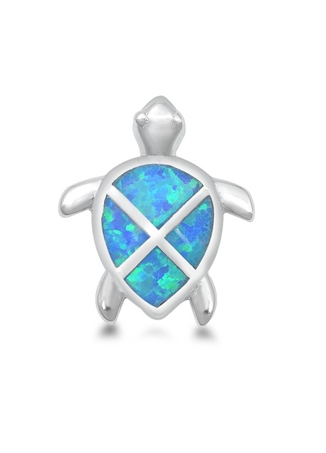 Pendentif Tortue orné d'Opale bleue en Argent 925