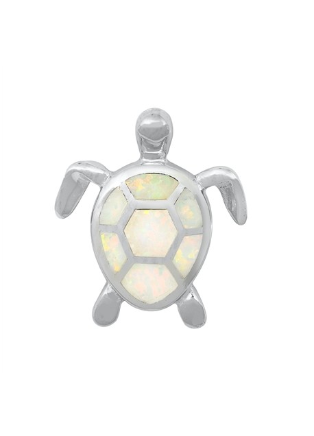 Pendentif Tortue orné d'Opale blanche en Argent 925