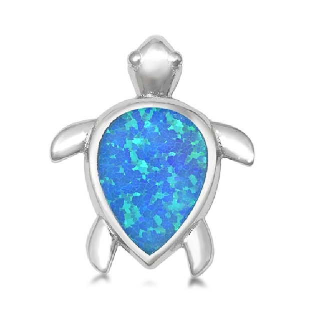 Pendentif Tortue orné d'une Opale bleue en Argent 925
