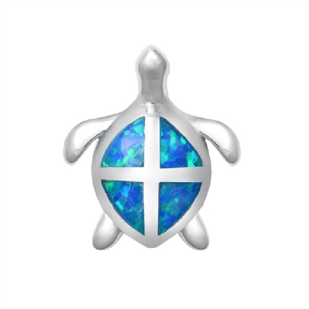 Pendentif Tortue orné d'Opale bleue en Argent 925