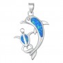 Pendentif Dauphin et Tortue orné d'Opale bleue en Argent 925