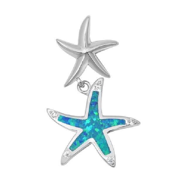 Pendentif Étoiles de mer orné d'une Opale bleue en Argent 925