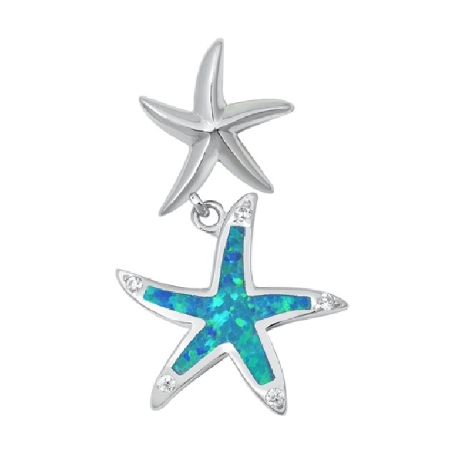 Pendentif Étoiles de mer orné d'une Opale bleue en Argent 925