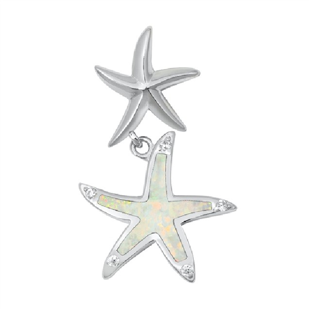 Pendentif Étoiles de mer orné d'une Opale blanche en Argent 925
