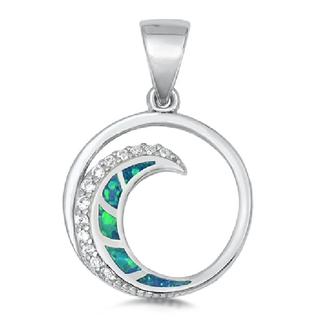 Pendentif Vague orné d'Opale bleue en Argent 925