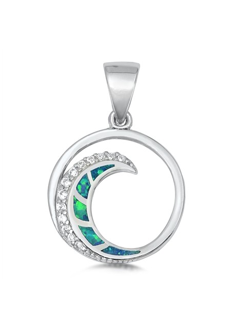 Pendentif Vague orné d'Opale bleue en Argent 925