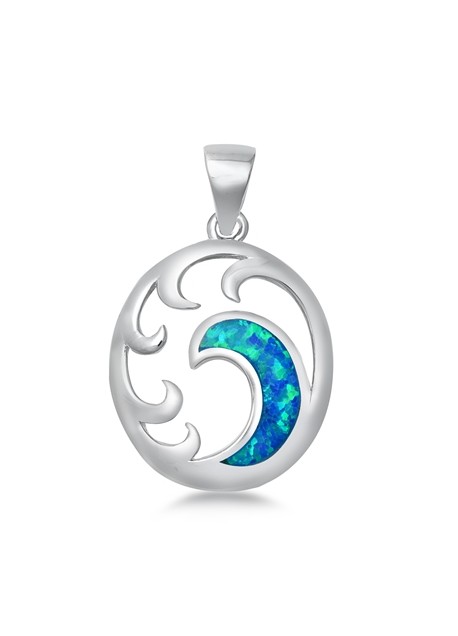 Pendentif Vague orné d'Opale bleue en Argent 925