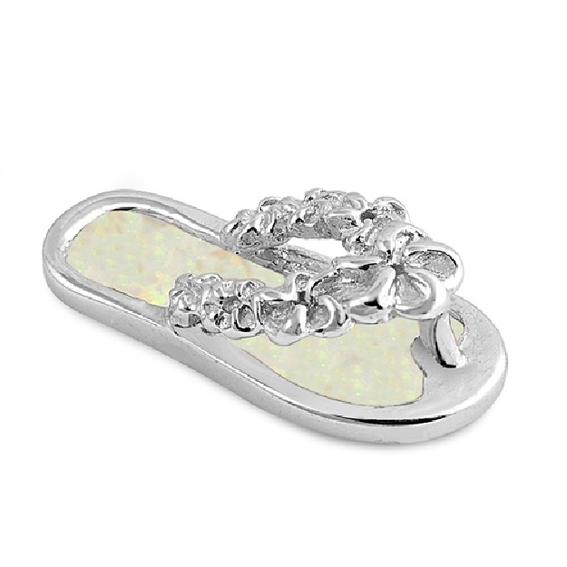 Pendentif Sandale Hawaïenne orné d'Opale blanche en Argent 925