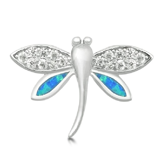 Pendentif Libellule orné d'Opale bleue en Argent 925