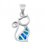 Pendentif Chat orné d'Opale bleue en Argent 925