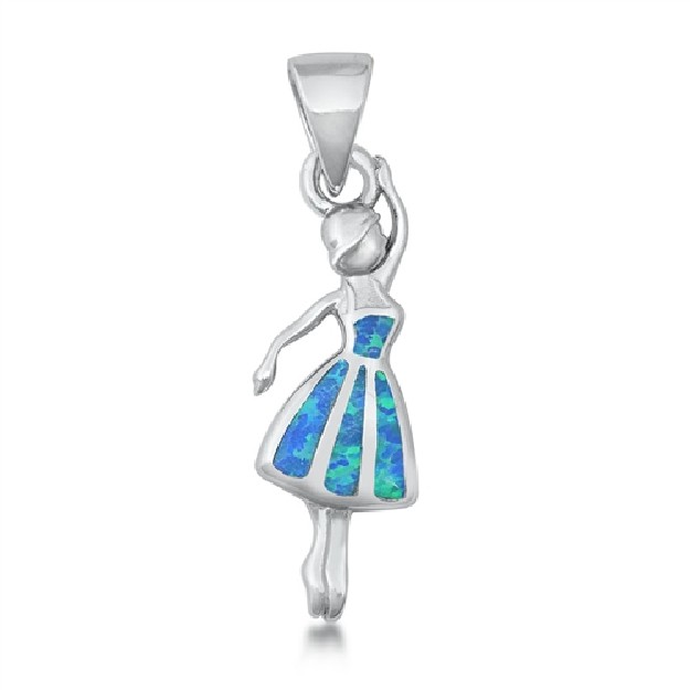 Pendentif Danseuse Ballerine orné d'Opale bleue en Argent 925
