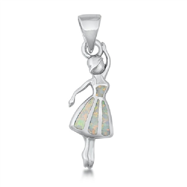 Pendentif Danseuse Ballerine orné d'Opale blanche en Argent 925