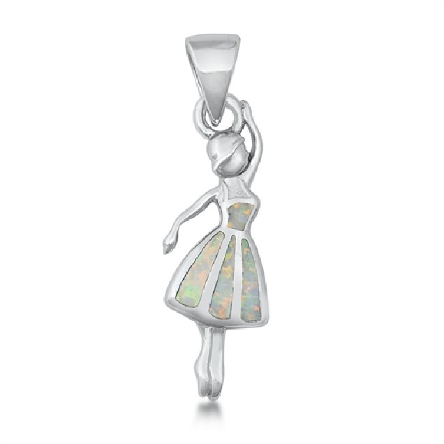 Pendentif Danseuse Ballerine orné d'Opale blanche en Argent 925