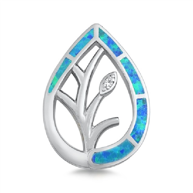 Pendentif Fleur orné d'Opale bleue en Argent 925