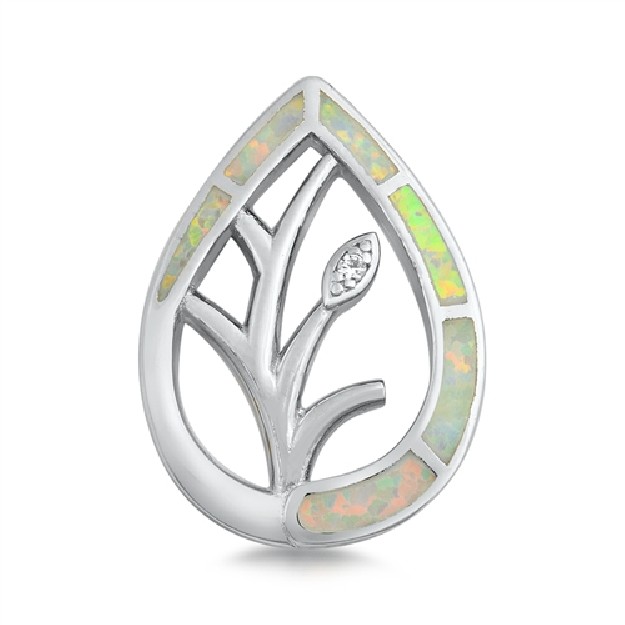 Pendentif Fleur orné d'Opale blanche en Argent 925