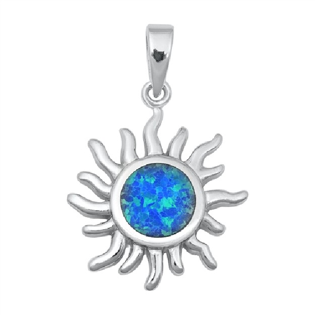 Pendentif Soleil orné d'Opale bleue en Argent 925