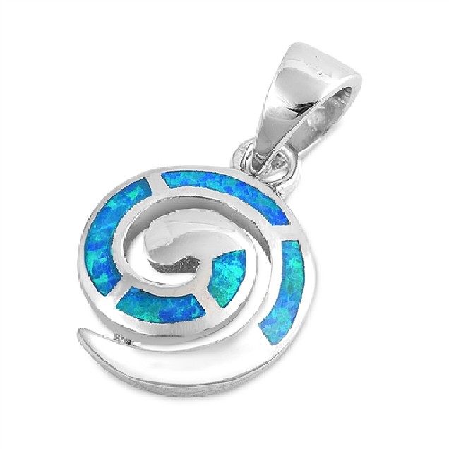 Pendentif Spirale orné d'Opale bleue en Argent 925