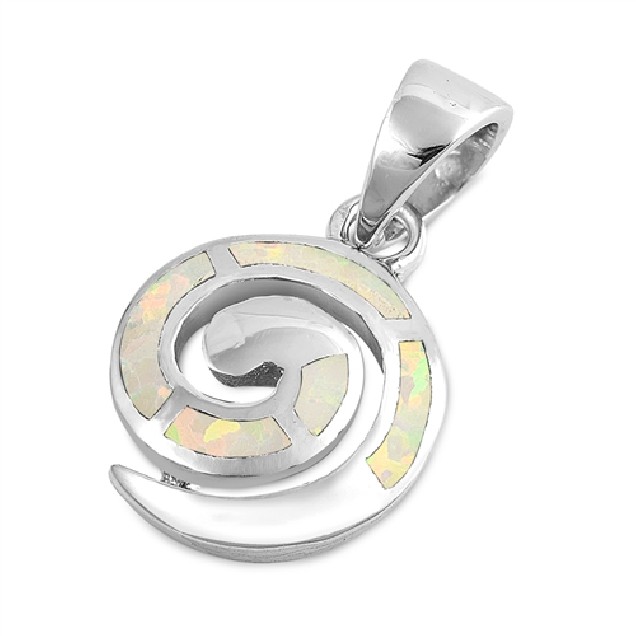 Pendentif Spirale orné d'Opale blanche en Argent 925