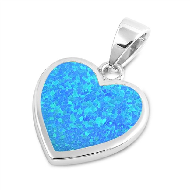 Pendentif Cœur orné d'une Opale bleue en Argent 925