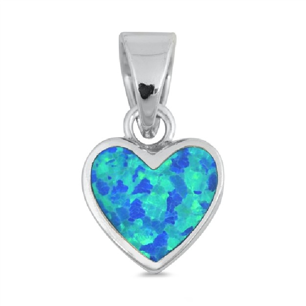 Pendentif Cœur orné d'une Opale bleue en Argent 925