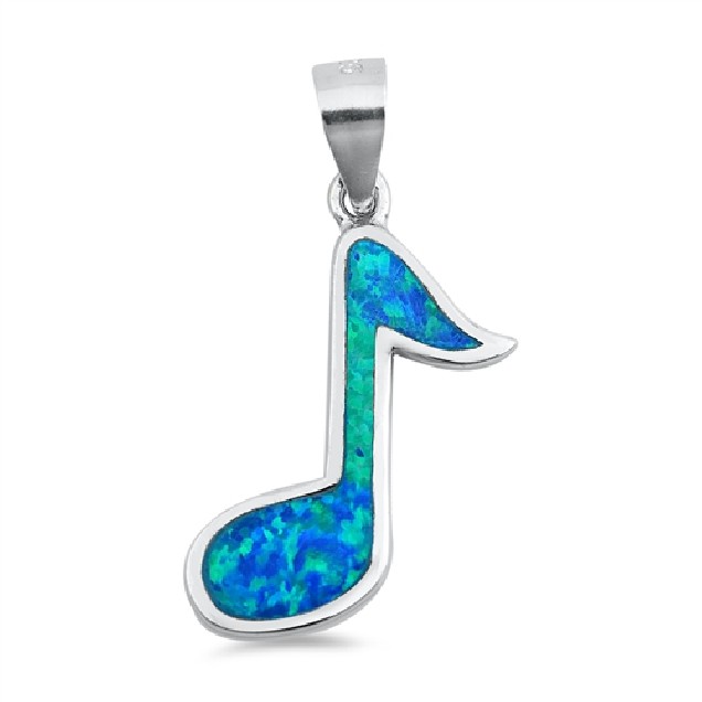 Pendentif Note de Musique orné d'Opale bleue en Argent 925