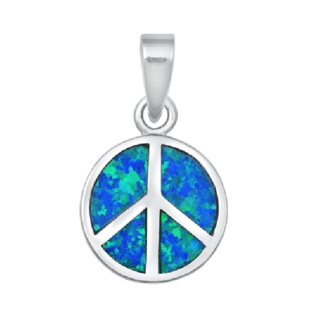 Pendentif Symbole Paix et Amour orné d'Opale bleue en Argent 925