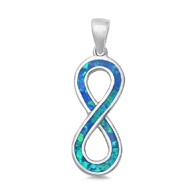 Pendentif Symbole Infini orné d'Opale bleue en Argent 925