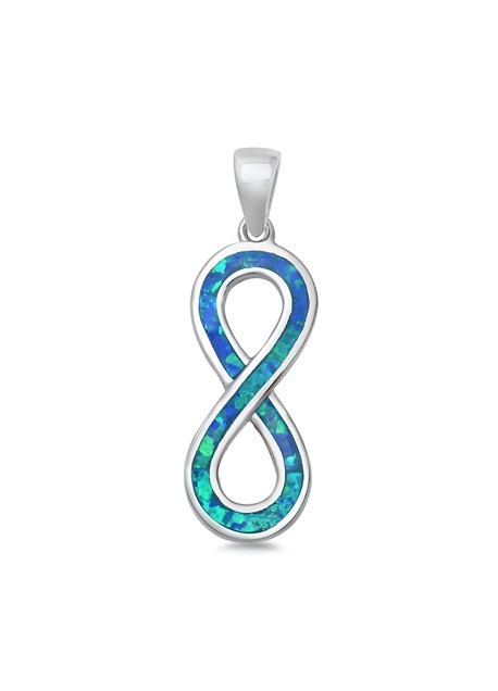 Pendentif Symbole Infini orné d'Opale bleue en Argent 925