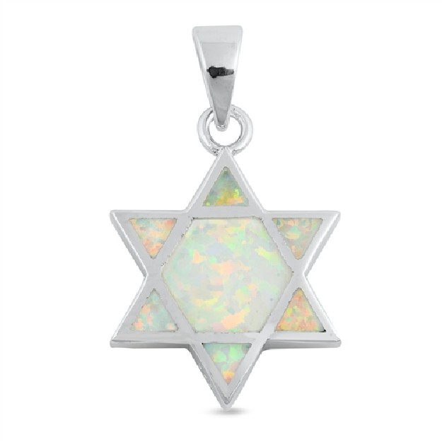 Pendentif Mixte Étoile de David orné d'Opale blanche en Argent 925