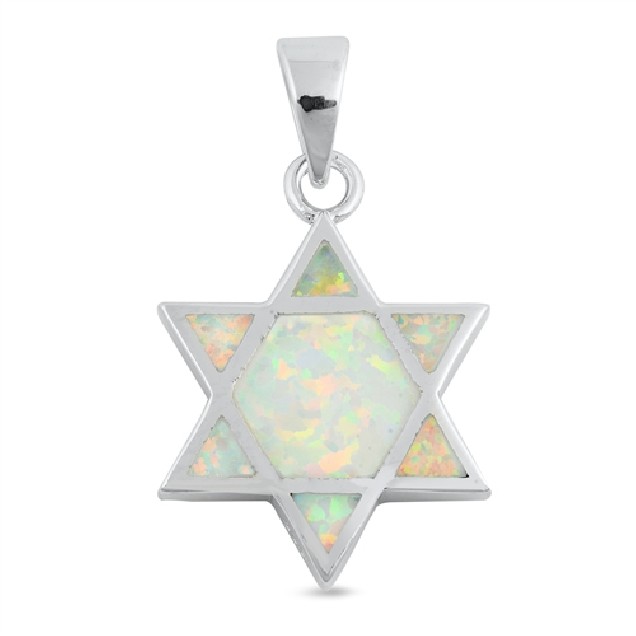 Pendentif Mixte Étoile de David orné d'Opale blanche en Argent 925