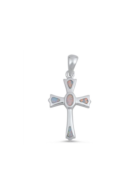 Pendentif Croix orné d'Opale blanche en Argent 925