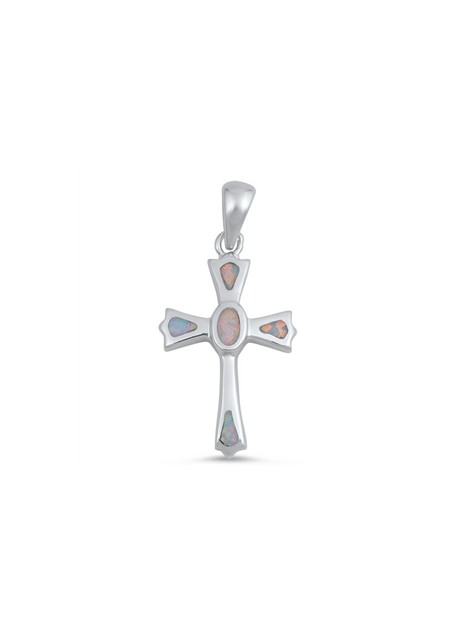 Pendentif Croix orné d'Opale blanche en Argent 925