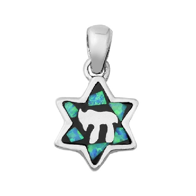 Pendentif Mixte Chai orné d'Opale bleue en Argent 925