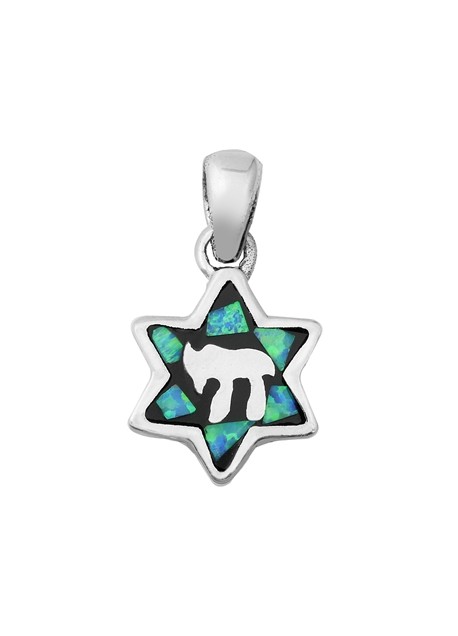 Pendentif Mixte Chai orné d'Opale bleue en Argent 925