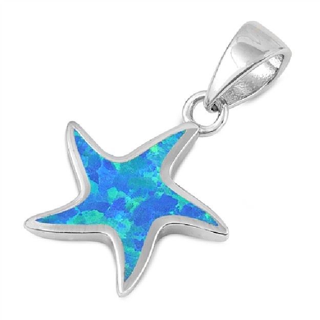 Pendentif Étoile de mer orné d'une Opale bleue en Argent 925