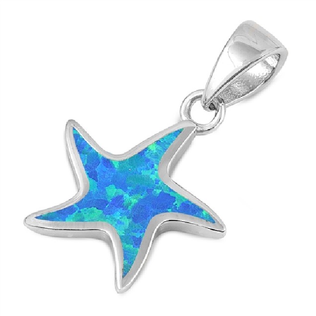 Pendentif Étoile de mer orné d'une Opale bleue en Argent 925