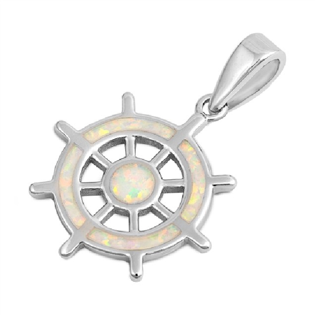 Pendentif Barre de Navigation orné d'Opale blanche en Argent 925