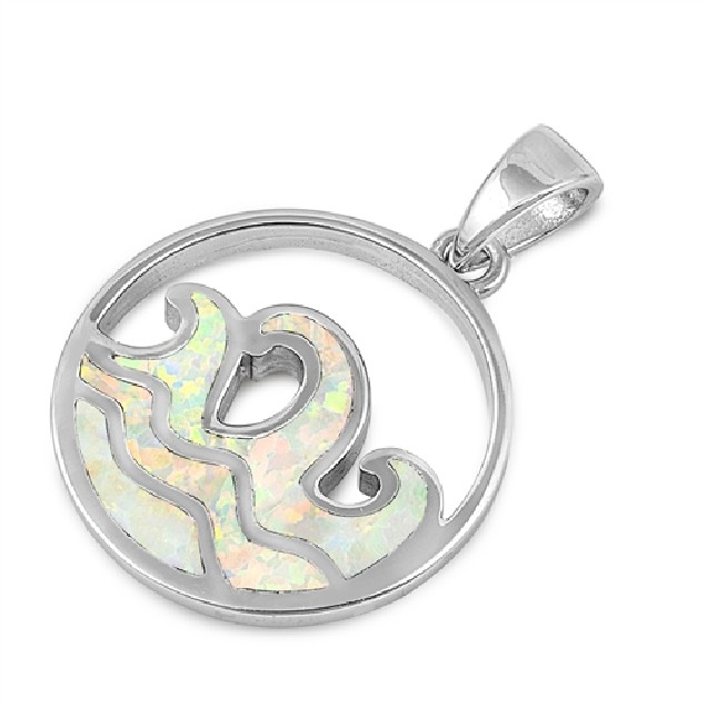 Pendentif Vagues orné d'Opale blanche en Argent 925