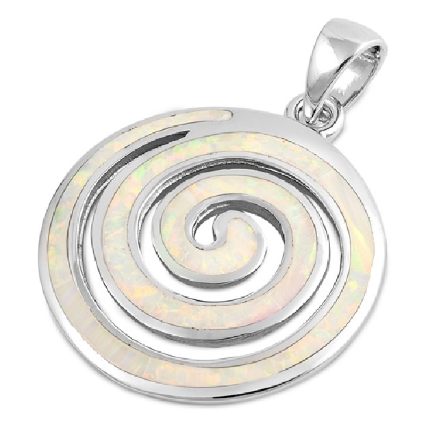 Pendentif Spirale orné d'Opale blanche en Argent 925