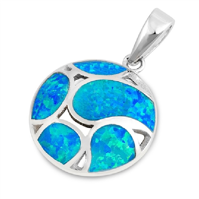 Pendentif Rond orné d'Opale bleue en Argent 925