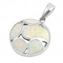 Pendentif Rond orné d'Opale blanche en Argent 925