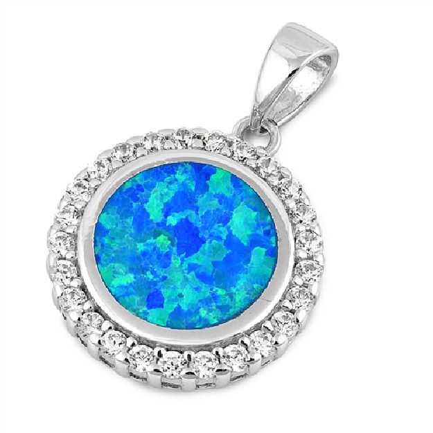 Pendentif Médaillon orné d'une Opale bleue en Argent 925