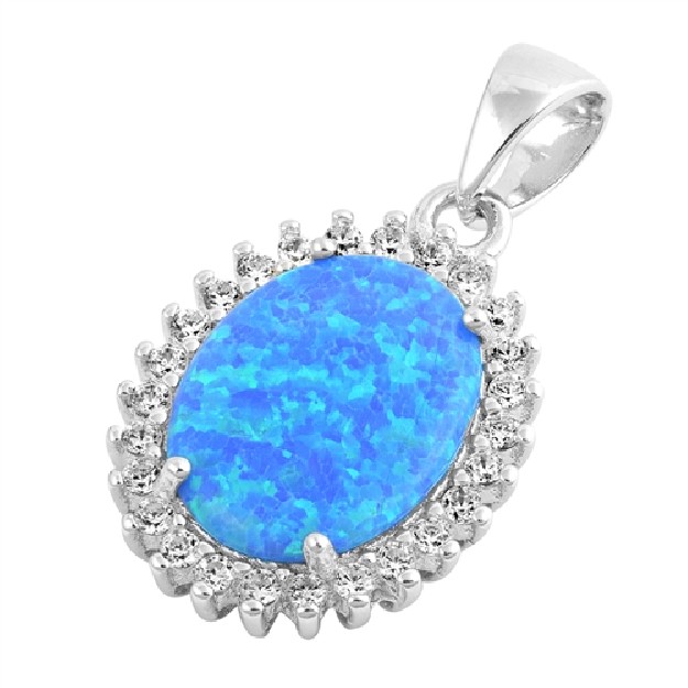 Pendentif Médaillon ovale orné d'une Opale bleue en Argent 925