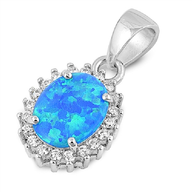 Pendentif Médaillon ovale orné d'une Opale bleue en Argent 925