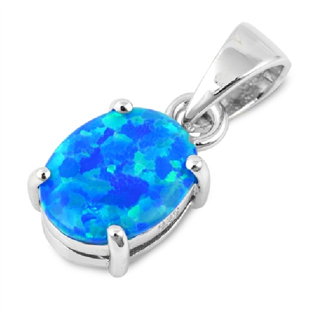 Pendentif Médaillon ovale orné d'une Opale bleue en Argent 925