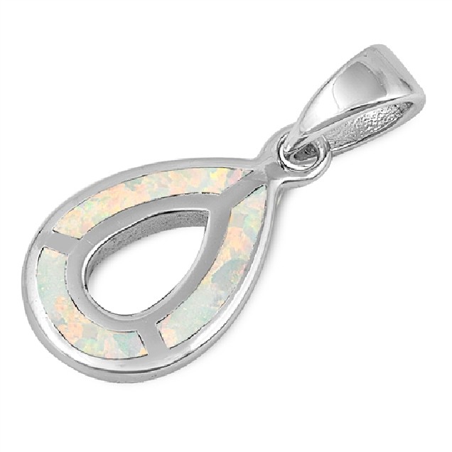 Pendentif Ovale orné d'Opale blanche en Argent 925