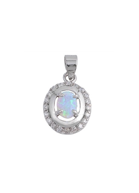 Pendentif Médaillon ovale orné d'une Opale bleue en Argent 925