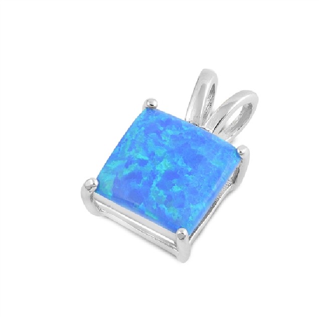 Pendentif Carré orné d'une Opale bleue en Argent 925